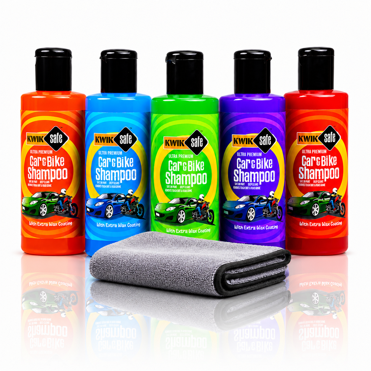 combo car & bike wash shampoo 200 ml x 5 nos + micro fiber cloth